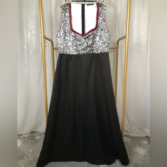 Vintage 80s/90s Metallic Silver Rose Floral Sleeveless Maxi Dress w/Frill Collar - Picture 1 of 6